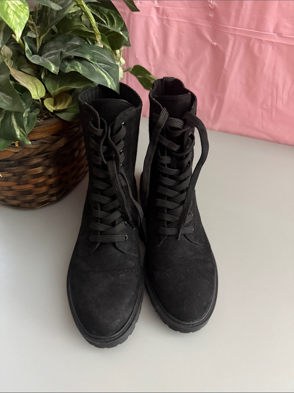 New York & Company Black Lace-Up Combat Boots